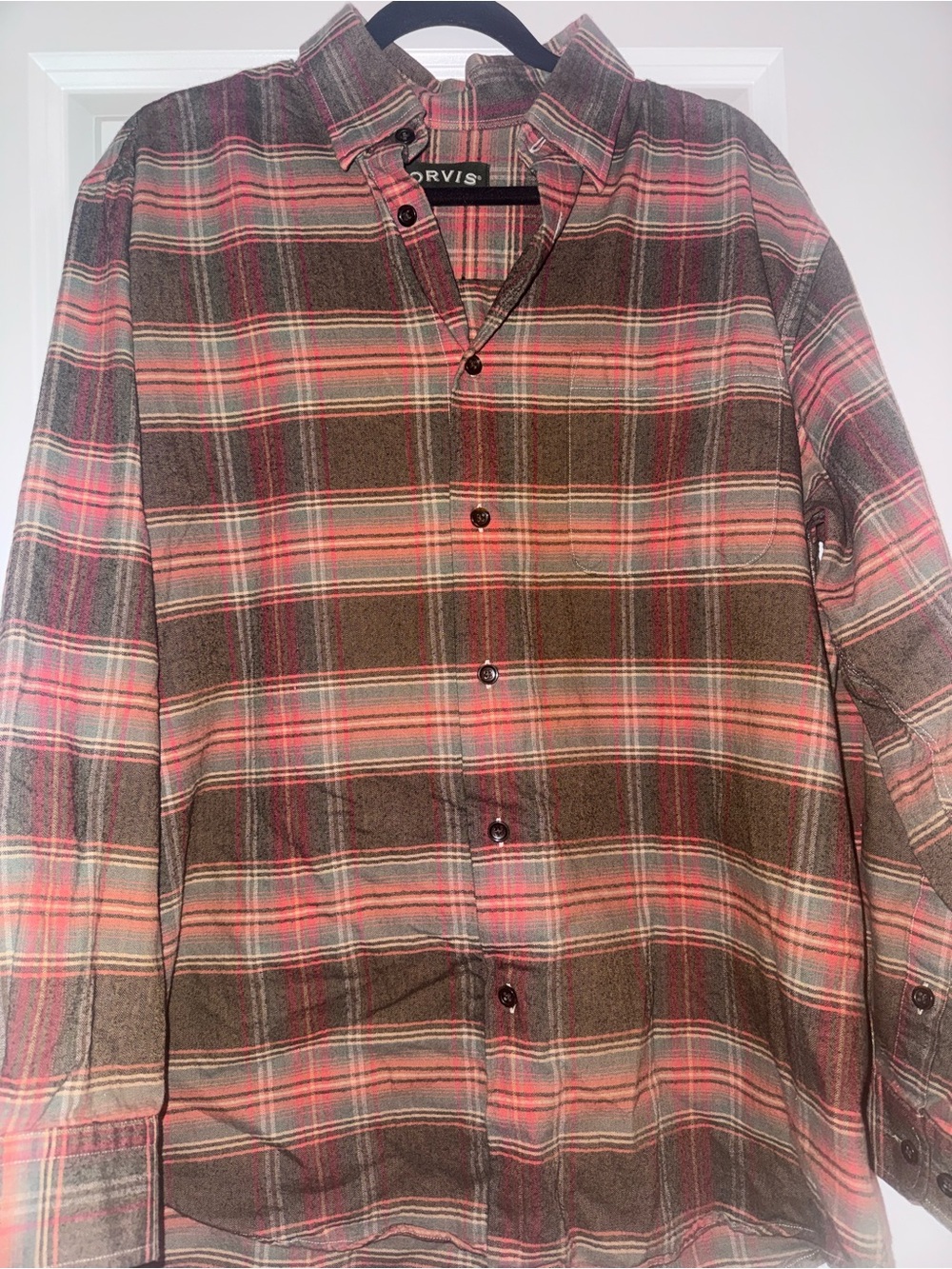Orvis Brown and Red Plaid Casual Button-Down Shirt